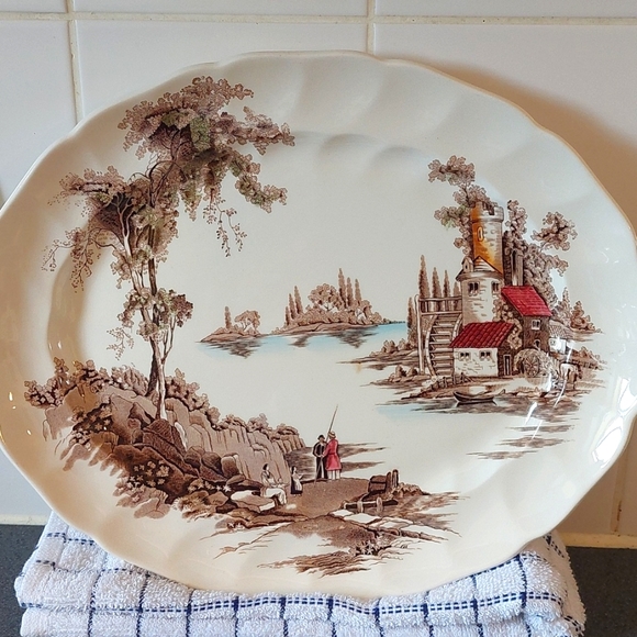 Johnson bros Other - Johnson Bros The Old Mill Oval Serving Platter Plate Hand Painted Glossy Finish